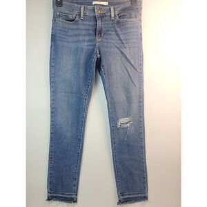 Levis 711 Skinny Jeans Womens 29 Blue Distressed Raw Hem Mid Rise Stretch Denim